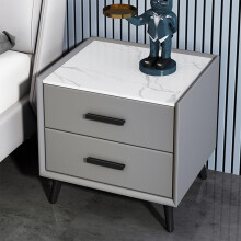 Solid Wood Gray Nightstand with Slate , Heat Resistant Easy Clean Bedside Table for Modern Bedroom