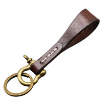 Universal Leather Car Fobbed Keychain-dark coffee Copper buckle