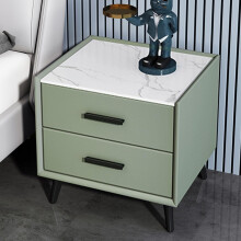 Modern Nightstand Solid Wood Mini Side Table, Small White Dresser with Green Slate , Heat‑Resistant and Easy‑Clean for Bedroom