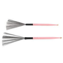 2PCS Dual Headed Drum Brush Sticks with Maple Handle and Steel Wire Bristles, Ergonomic Grip for Jazz and Percussion
