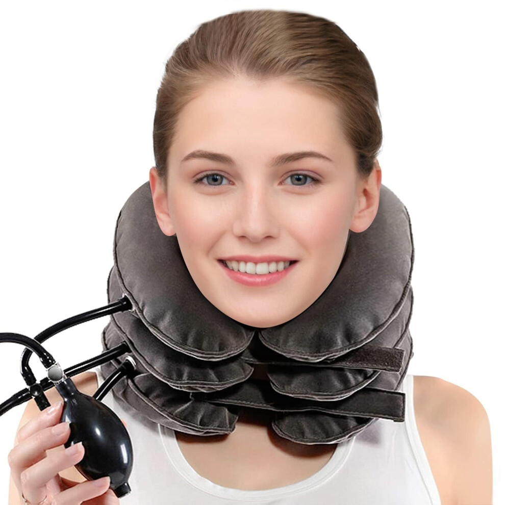 Adjustable Neck Traction Device for Neck Pain Relief, Inflatable Cervical Stretcher with Ergonomic Support