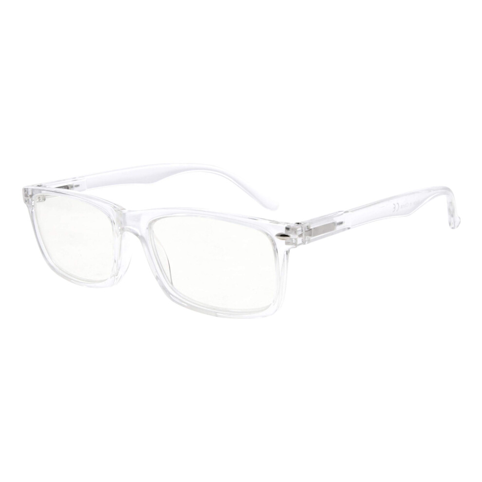 Blue/Light/Yellow Blocking Computer Reading Glasses +1.00 Tinted Lenses Transparent Frame Spring Hinge
