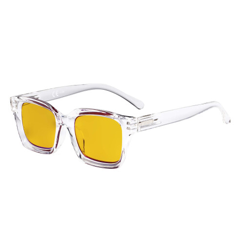 Women's Blue Light Blocking Reading Glasses +0.50, Oversized Square Computer Readers with Amber Tinted Transparent Frame