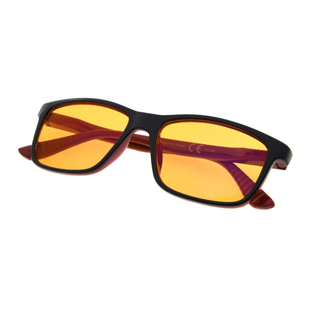Blue Light Blocking Reading Glasses +2.25 for Women and Men, Orange Tinted Lenses, Black Red Frame
