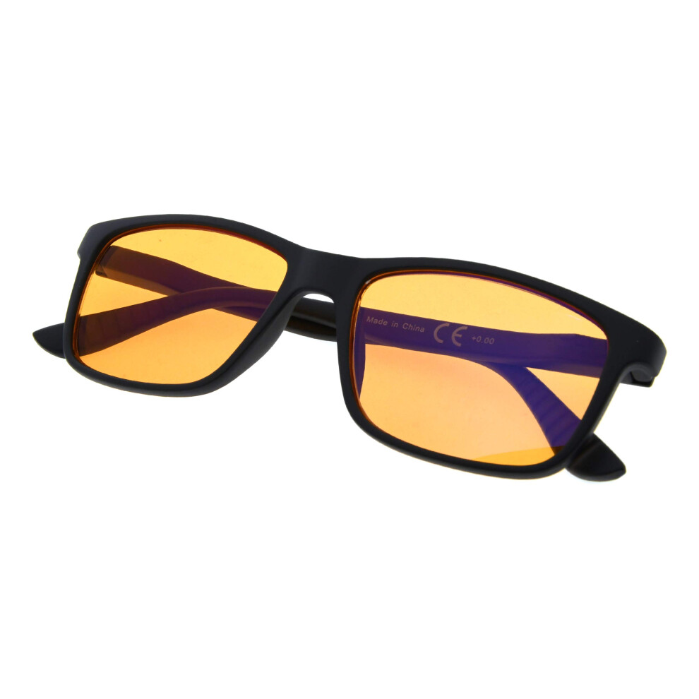 Blue Light Blocking Reading Glasses +1.50 Orange Tinted Lenses Matte Black Frame for Nighttime Eye Comfort