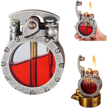 Vintage Trench Lighter Retro Kerosene Lighter for Men, Refillable Windproof with Visible Fuel Tank, Silver