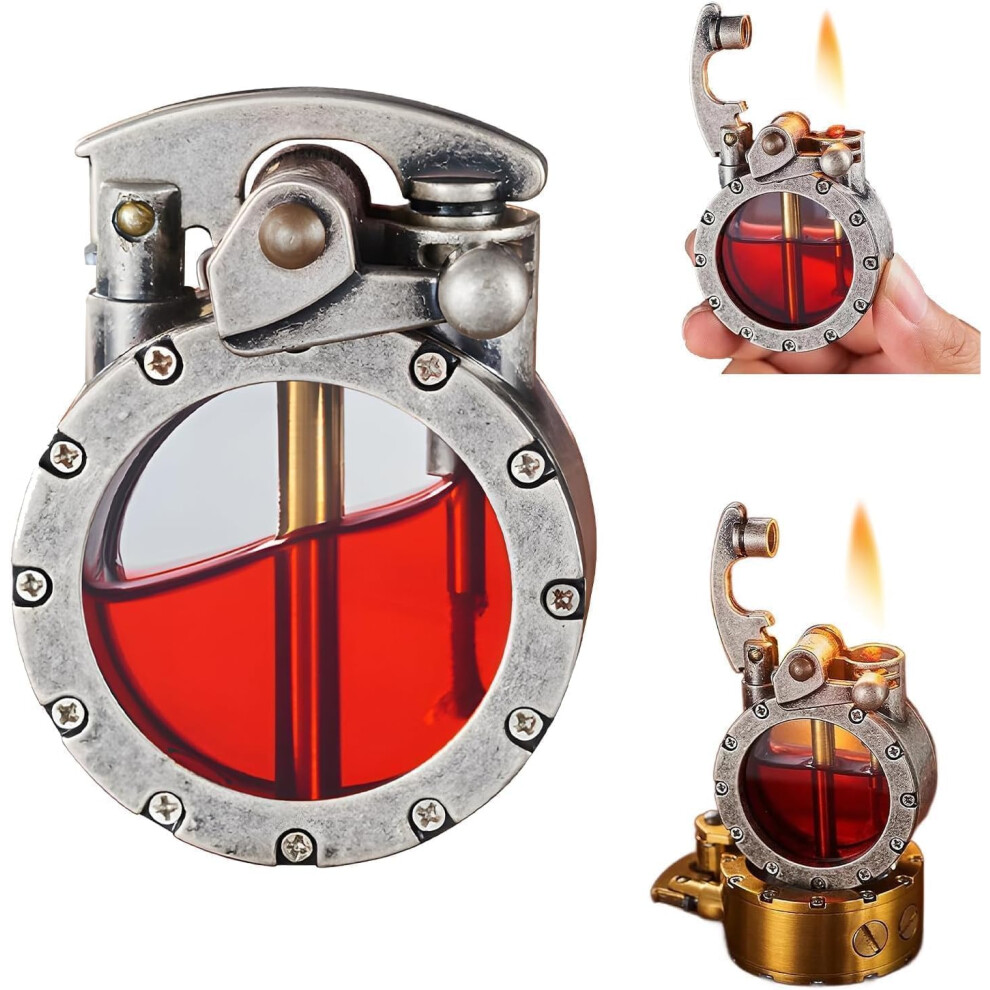 Silver Vintage Trench Lighter Retro Kerosene Lighter For Men, Refillable Windproof With Visible Fuel Tank,
