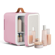 4L Mini Fridge with LED Mirror Cooler Warmer Pink