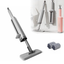 Self Squeeze Mini Cleaning Mop Wet Dry Dual Mode with 2in1 Scraper Head for Bathroom Kitchen Small Spaces