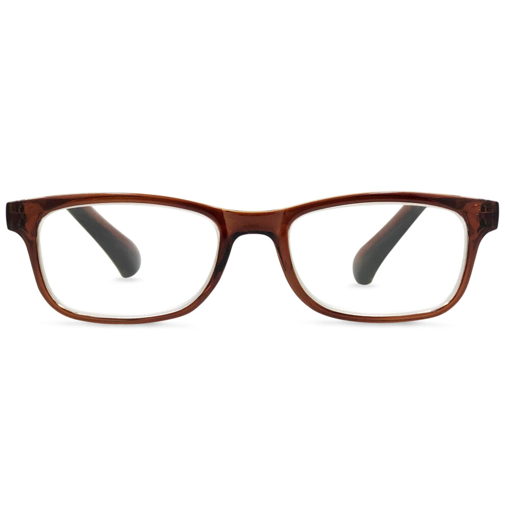 Brown Magnification Reading Glasses 4.5X For Men And Women, Rectangle Frame Cheater Readers