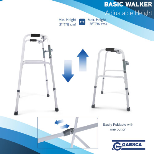 Lightweight Folding Walker for Seniors, Adjustable Aluminum Frame, OneButton Folding, 2in1 Walking Modes 2