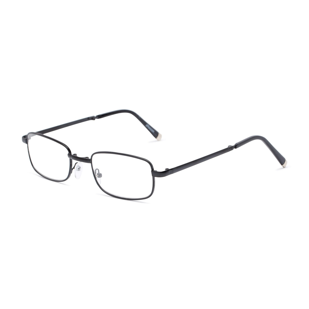 Folding Metal Reading Glasses +1.00 Black Rectangle for Men and Women, Compact Pocket Style
