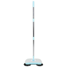 Manual Floor Sweeper with Dual Cleaning Action and Large Capacity Dust Box for Home Cleaning Blue