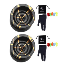 2X Magicyoyo N11 Alloy Aluminum Professional Yoyo Unresponsive Yoyo (Black Golden) Bag, Glove 5 Strings