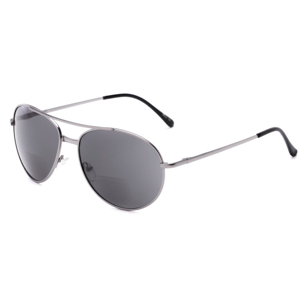 Silver Bifocal Reading Sunglasses +1.75 Aviator Style With Smoke Lenses For Men And Women