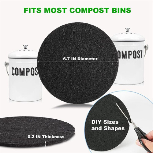 10Pcs Charcoal Filter for Compost Bucket 6.7 Inch Kitchen Activated Carbon Compost Bin Filter Replace for Countertop Bin 1