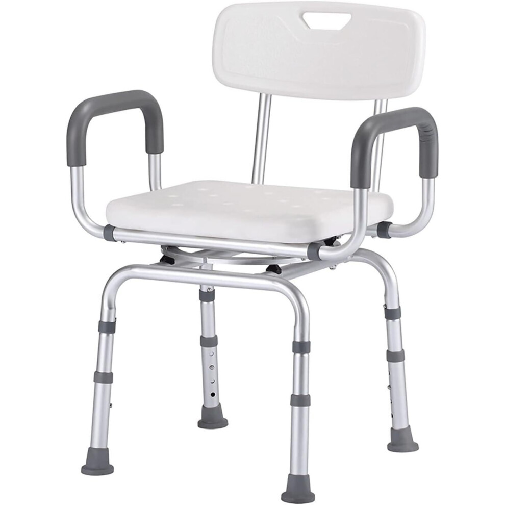 Height Adjustable Swivel Shower Chair for Elderly and Disabled with Arms, Backrest, NonSlip 360 Seat, HeavyDuty Frame