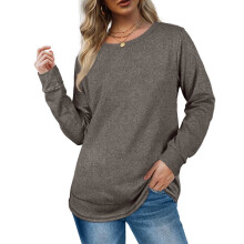 (gray, L) Levmjia Clearance Promotion Fall Winter Women Solid Long Sleeves Casual Shirts Round Neck Sweatshirt Crewneck Pullover Tunic Tops