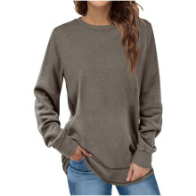 (l, L) Levmjia Clearance Promotion Fall Winter Women Solid Long Sleeves Casual Shirts Round Neck Sweatshirt Crewneck Pullover Tunic Tops