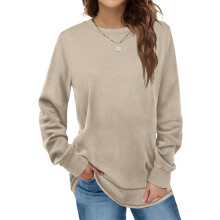 (khaki, S) Levmjia Clearance Promotion Fall Winter Women Solid Long Sleeves Casual Shirts Round Neck Sweatshirt Crewneck Pullover Tunic Tops