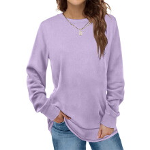 (purple, XXXL) Levmjia Clearance Promotion Fall Winter Women Solid Long Sleeves Casual Shirts Round Neck Sweatshirt Crewneck Pullover Tunic Tops