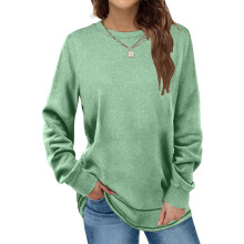 (mintgreen, XXL) Levmjia Clearance Promotion Fall Winter Women Solid Long Sleeves Casual Shirts Round Neck Sweatshirt Crewneck Pullover Tunic Tops