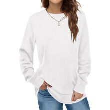 (white, S) Levmjia Clearance Promotion Fall Winter Women Solid Long Sleeves Casual Shirts Round Neck Sweatshirt Crewneck Pullover Tunic Tops