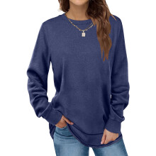 (navy, XXL) Levmjia Clearance Promotion Fall Winter Women Solid Long Sleeves Casual Shirts Round Neck Sweatshirt Crewneck Pullover Tunic Tops