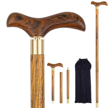 Handcrafted Ergonomic Wooden Walking Cane 35 Inch Foldable Walking Stick with Replaceable Handle for Men and Women