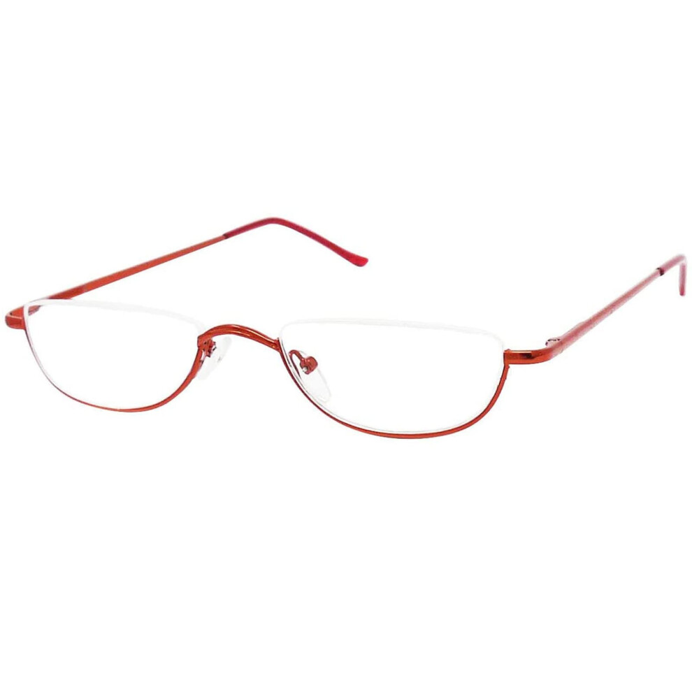 Red 3.5x Metal Half Frame Reading Glasses for Men and Women, Spring Hinge Computer Reader Eyeglasses