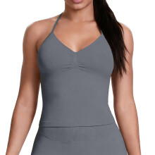 Women’s Longline Strappy Sports Bra Workout Top-Dark Grey L