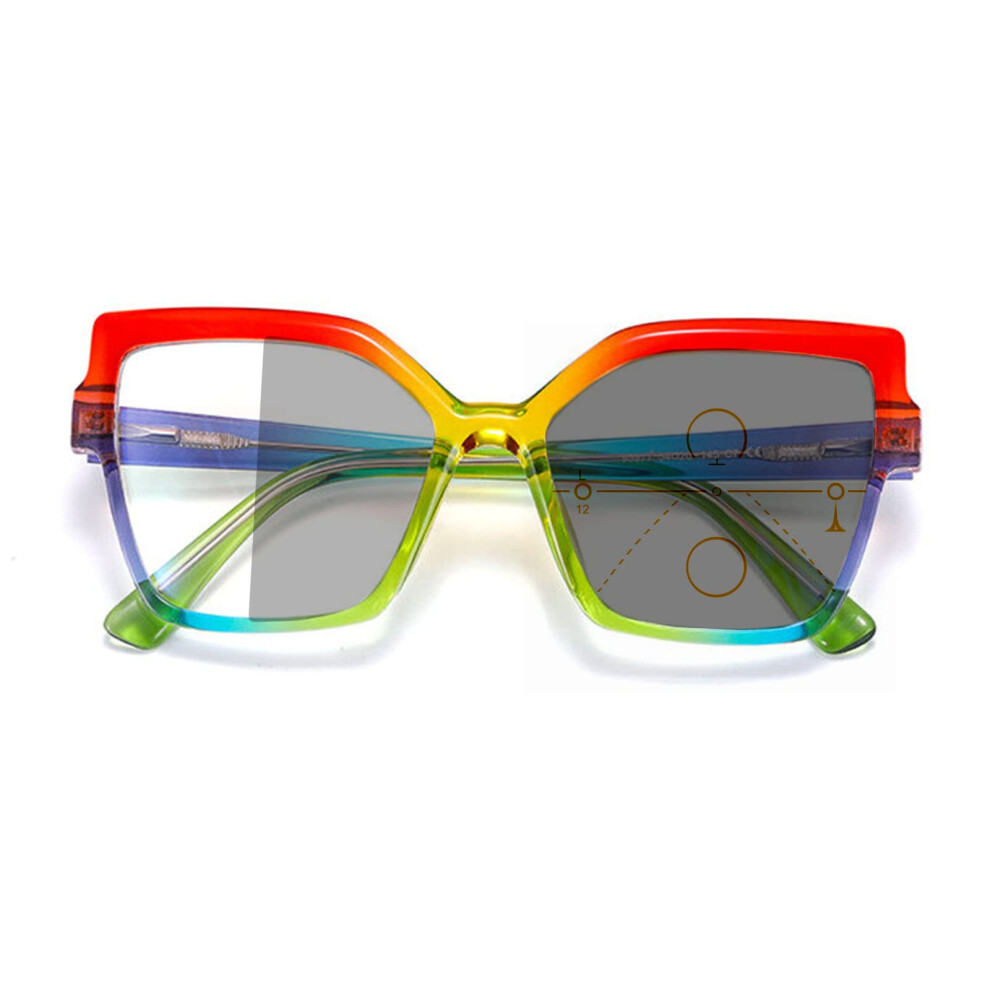Rainbow Cat Eye Progressive Multifocus Reading Glasses 4.0x Photochromic Lens for Presbyopia