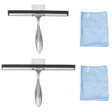 2 Pack Stainless Steel Shower Squeegee for Glass Doors, 10' 12' Window Squeegee with Wall Hook and Cloths