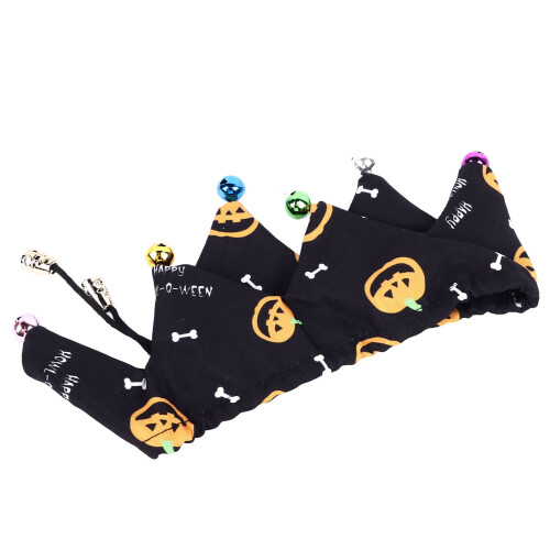 Halloween Cat Collar with Bells, Pumpkin Pattern