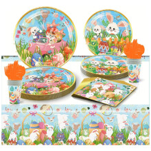 60 Pcs Easter Paper Plates and Napkins Set, Disposable Easter Party Supplies with Festive Bunny and Egg Design