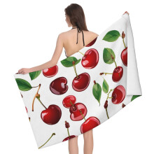 Oversized Quick Dry Beach Towel Robe with Vibrant Red Cherries Print, Soft Absorbent Travel Sports Towel 32x52in