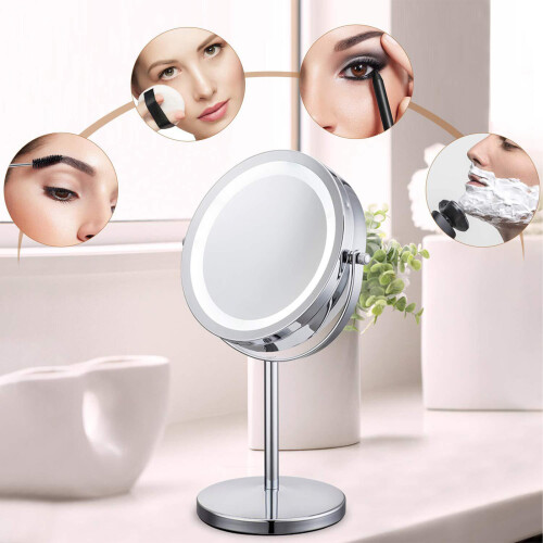 Double-Sided LED Makeup Mirror 5X 360 Rotation 2