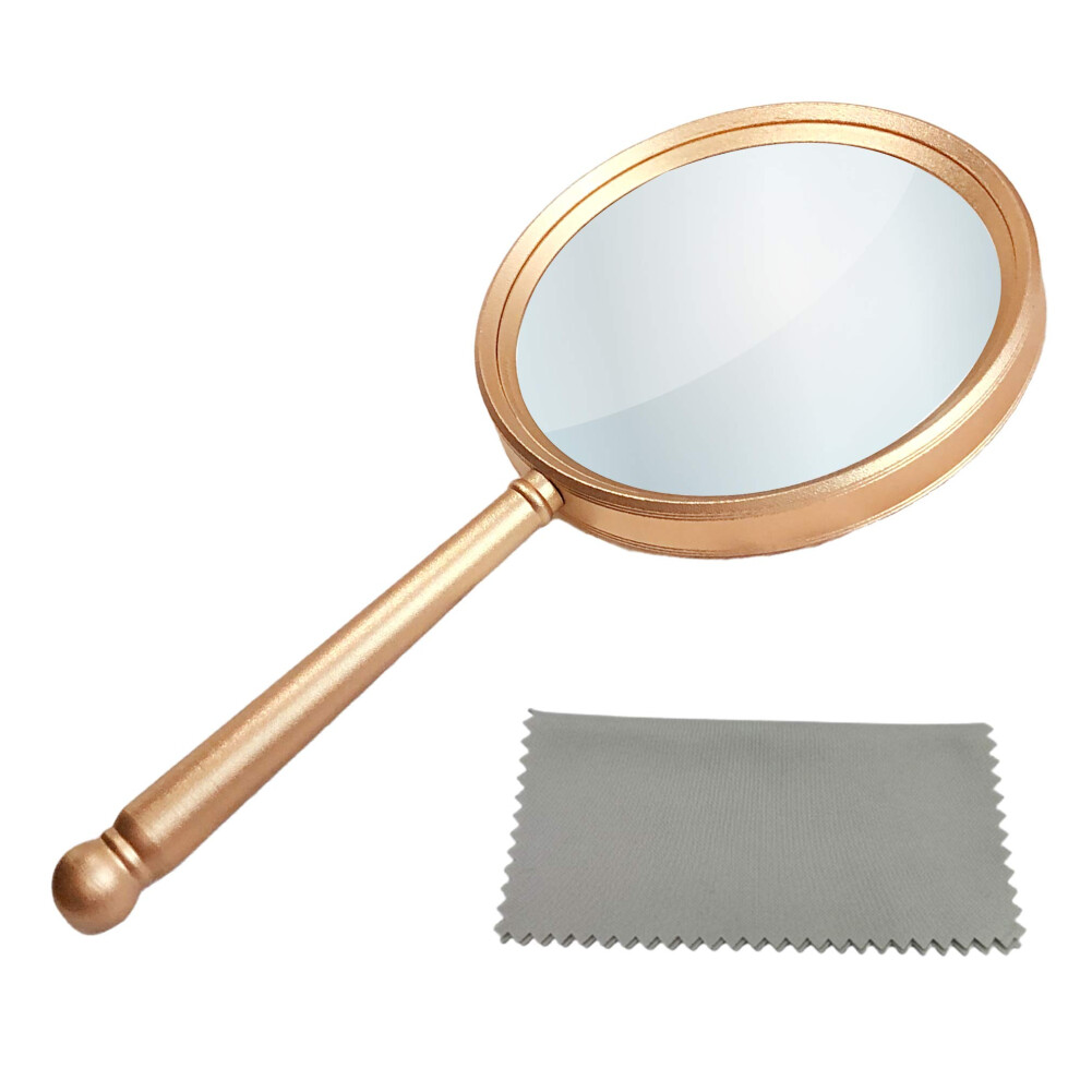 Gold 5X Handheld Magnifying Glass With Hd Optical Lens, Shatterproof Metal Frame For Reading And Inspection