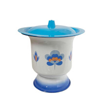 Small Blue Enamel Chamber Pot with Lid for Men and Women, Durable EasyClean Portable Toilet