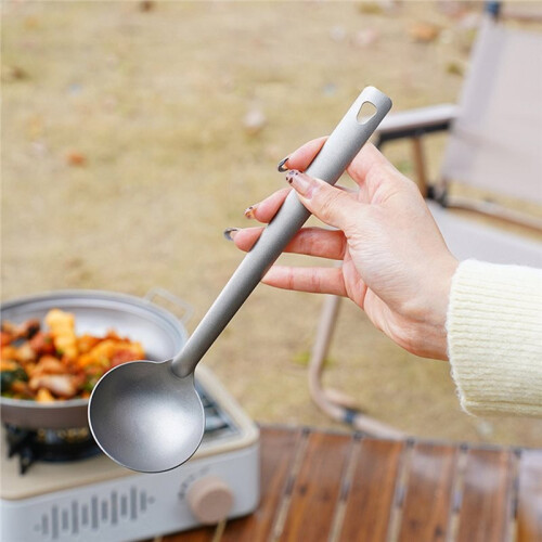 Long Handle Titanium Spoon Thicken Long Handle Soup Spoons for Hot Pot Scoops Colander Home Kitchen Tableware 2pc 1