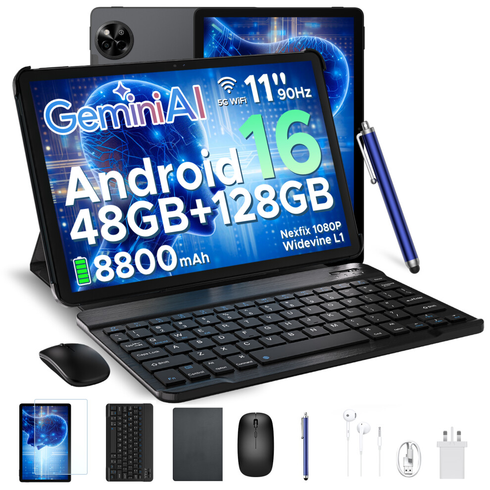 Pockam P11 Android 16 Tablet, 11 Inch Tablet With 48Gb Ram+128Gb Rom/Tf 2Tb, T7250 Android Tablets With 90Hz Display, 8800Mah, 13Mp+5Mp, Gemini Ai 6979284600203