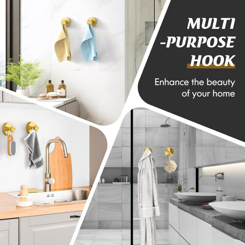 Shower Suction Hooks Gold 2 Pack Heavy Duty Rustproof Towel Hooks No Drill Removable Bathroom Use 2
