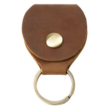 Handmade Brown Leather Guitar Pick Holder Keychain with Brass Ring, Secure Pick Storage for Musicians