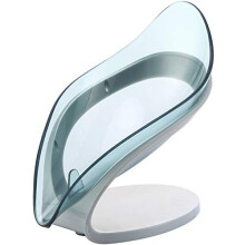 Leaf Soap Dish with Drain, NonSlip ABS Bathroom Soap Holder, Nordic Transparent Design