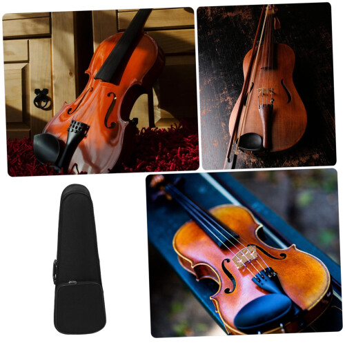 1/10 Size Violin Backpack Case, Lightweight Triangle Design, Double Shoulder Straps, Black Sky Blue Style 2