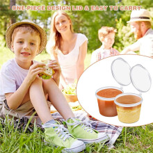 100 x 1Oz Round Food Container Pots with Lids,Hinged Sauce Pots Reusable Jelly Shot Cups Small Deli Pot Restaurants