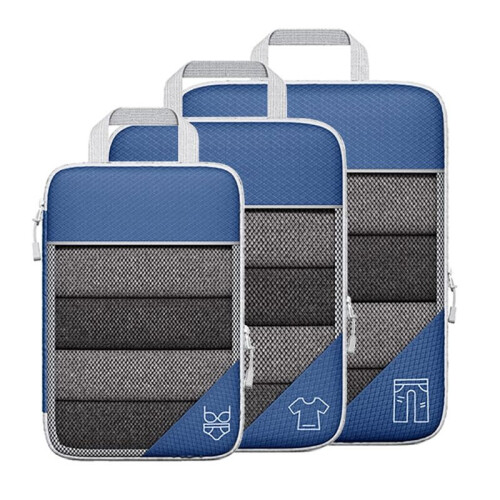 3St BäRbara VäSkor Resekompressibla FöRvaringsväSka Set Visual Bagage Organizer, Blå