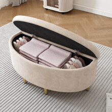 Beige Velvet Storage Bench With Gold Metal Legs, 90x40x42cm, Multifunctional Ottoman,for Living Room, Bedroom
