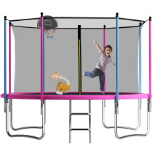 12FT Outdoor Trampoline With Basketball Hoop, Garden Trampoline With Safety Net & Ladder, Available For Toddlers And Adults, Up to 150kg