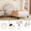 (Beige) Single Velvet Bed Frame with Adjustable Petal Headboard, 3ft 3